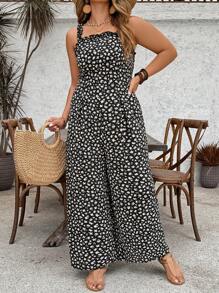 SHEIN VCAY 加大码女式碎花荷叶边阔腿连体裤，适合度假 - 彩色 - 查看 6