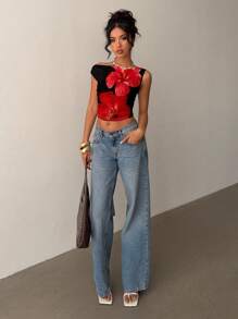 Siren Gaze Casual Floral Printed Short Sleeve Blouse For Women, Elegant Design Suitable For Summer,Vintage Style, Casual Vacation Style, Sexy Style, Cute, Y2K Coconut Girl Boho, Spring Break, Brunch-Ready Girls Trip, Neon Beach Vibes, Bohemian Hippie Style, Music Festival, Perfect For Summer - Multicolor - View 5