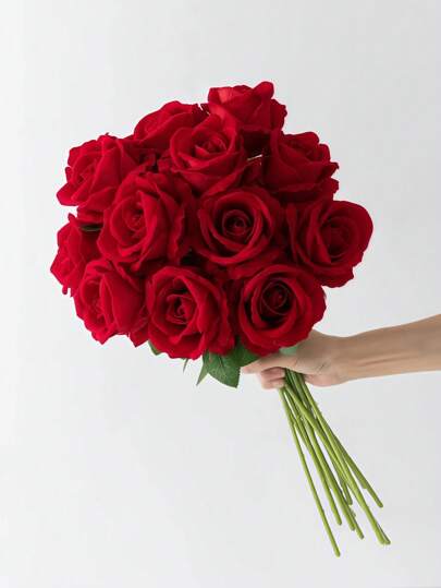 SHEIN 1PCS/3PCS/5PCS/10PCS/20PCS 1 束红玫瑰人造新娘花束，人造花插花装饰，假玫瑰人造玫瑰适用于情人节礼物、婚礼派对、家居装饰、生日礼物、室内外装饰、花瓶花卉装饰生日毕业