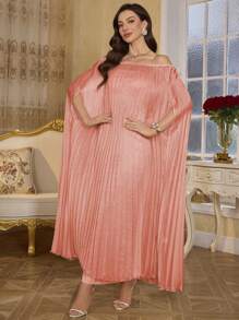 SHEIN Clasi 1件女士纯色露肩褶皱优雅复古连衣裙 - 肉桂靈感 - 查看 4