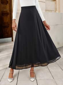 Solivie Solid High Waist A-line Skirt