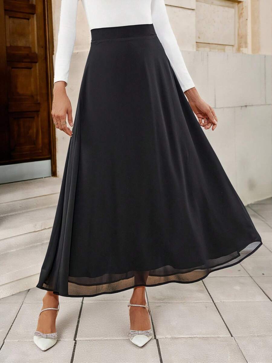 Solivie Solid High Waist A-line Skirt