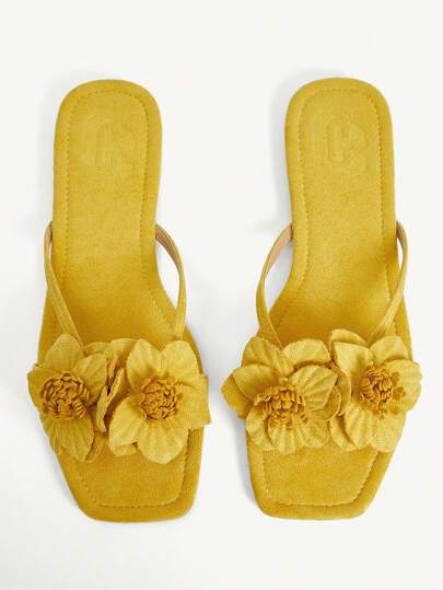 CUCCOO CHICEST Sandalias planas de mujer con correa cruzada cuadrada con estampado floral, elegantes, casuales y cómodas amarilla con aspecto para el té de la tarde, citas, vacaciones y la playa