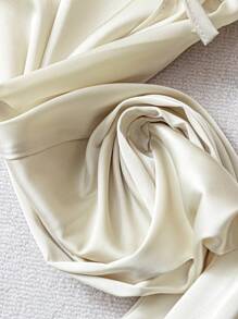 SHEIN LUNE Women's Casual Glossy Satin Low Waist Wide Leg Pants, Suitable For Simple Casual And Commute , Spring Summer Women Clothing Pants Women Bottoms Business Casual Women Women Baggy Pants - Apricot - View 5