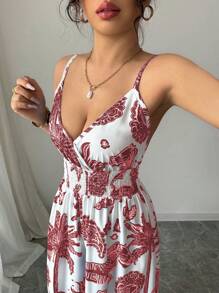 Elenzga 女士优雅吊带背心连体裤，采用收腰设计 - 紅色 - 查看 4