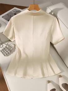 Flirla High-End Luxe Fashion Cinched Waist Elegant Plus Size Women Short Sleeve Blouse