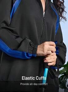 In My Nature Women's Contrast Color Raglan Sleeve Zip-Up Hoodie Jacket And Relaxed Pants Outdoor Suit Set Hiking Women Clothes - Black - View 5