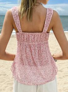 Jouncy Women's Ditsy Floral Lace Insert Tie Front Camisole Top, Summer Holiday Style - Multicolor - View 2