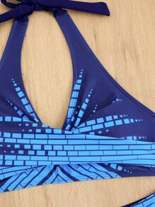 Swim Lushoire Conjunto de bikini de mujer para vacaciones de verano en la playa, con patrón geométrico, escote cruzado, espalda descubierta y abertura