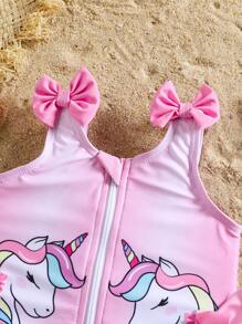 Newborn Baby Zip-Up Swimsuit, Cute 3D Pink Design - Baby Pink - View 6