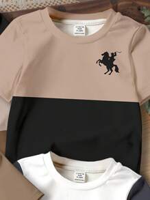 SHEIN 4pcs Young Boys' Casual Chic Colorblock Patchwork Pattern Short Sleeve T-Shirts, Comfortable, Suitable For Spring/Summer