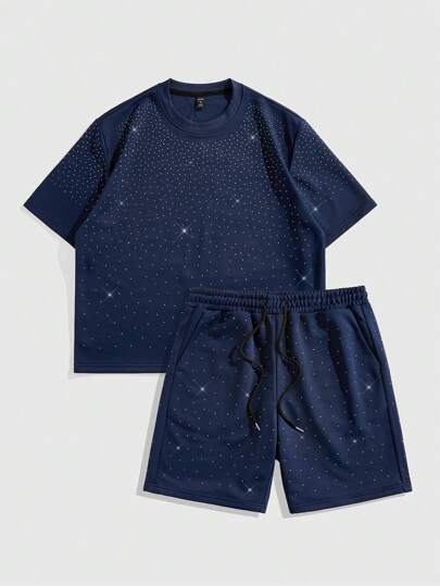 Street Life Men's Street Life Sparkling Diamond T-Shirt And Drawstring Waist Shorts Set