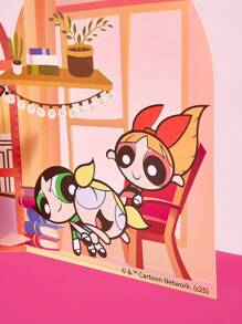 THE POWERPUFF GIRLS X SHEIN 双折幸福之家花朵、泡泡、毛茛图案贺卡