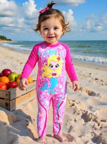 女婴连体泳衣，可爱长袖泳装，女婴沙滩装水上运动长裤套装