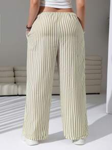 Solflare Pantalones de bolsillo con cordón y estampado de rayas talla grande - Albaricoque - Ver 2