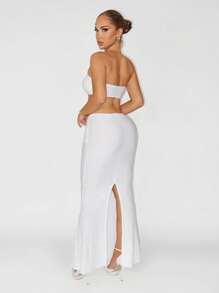 Sirith 女士性感白色纹理面料两件套，全白派对装 - 白色 - 查看 2