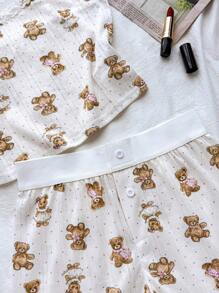 Teen Girls Spring & Summer Valentines, House, Clean Girl/American BM Style, Lace Ruffle Bow Bear Graphic Camisole Top And Shorts Cute Clothes Set