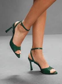 CUCCOO SZL Women's Fashion Adjustable Buckle High Heel Party Sandals For Christmas Spring Shoes Prom Heels Summer Shoes - Green - View 4