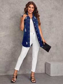 EMERY ROSE Women's Denim Jacket And Coat, Fashionable For Summer, Fall Women Clothes - Dark Wash - View 4