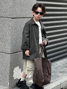 Dazy Kids 青少年男童纯色拉链休闲宽松长袖夹克