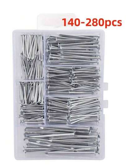 Kit surtido de 140/280 piezas de clavos de ferretería, clavos para colgar cuadros, clavos de madera, clavos para pared con caja de almacenamiento, clavos de acero