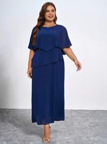 SHEIN Clasi Plus Solid Cape Dress - Navy Blue - View 5