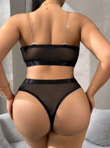 SHEIN 2pcs Set Leopard Print Mesh Front Closure Wireless Bra - Multicolor - View 2