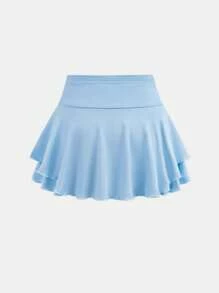 SHEIN Tween Girl Casual Street Fashion Solid Color Athletic Mini Skirt