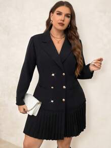 SHEIN Clasi Vestido de negocios y diario de doble botonadura con cuello de solapa para mujer de talla grande en unicolor