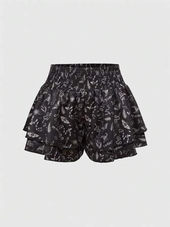 Goth Shorts de talla grande con estampado floral gótico de estilo bohemio para vacaciones