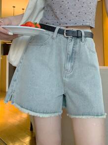 DAZY Shorts di jeans casual con frange, da donna per l'estate