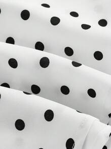 SHEIN MOD Neck Gather & Waist Define Polka Dot Ruffle Hem Dress - White - View 4