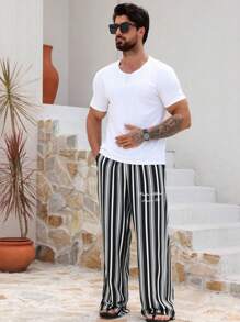 DAZY Men's Striped & Letter Print Pants, Spring & Summer - Multicolor - View 2