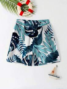 Shorts de baño casuales y minimalistas con estampado de hojas para niños adolescentes, adecuados para el verano