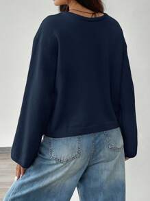 SHEIN EZwear Camicetta casual da donna a maniche lunghe con allacciatura frontida, di colore unito