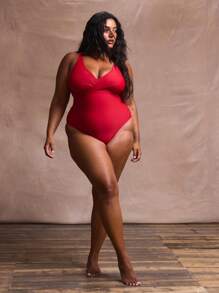 MUSERA Plus Size Crossover Front Thick Strap One-Piece Swimsuit Summer Vacation Holiday Swim Beach Sexy Romantic Elegant