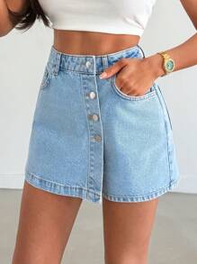 SHEIN JUPE-CULOTTE FEMME À TAILLE HAUTE STYLE DÉCONTRACTÉ STREET WEAR BLEU CLAIR