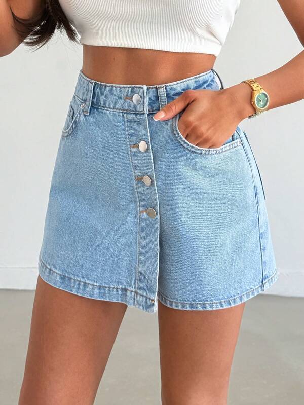 SHEIN DAMEN hohe Taille SKORT CASUAL STREET WEAR STYLE HELLBLAU Damenbekleidung Damen Sommerkleidung Damen Sommer-Sets Damen Unterteile