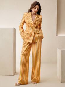 Anewsta Nuovo set da donna primavera/estate composto da blazer casual a righe e pantaloni morbidi con vita alta