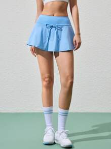 Gameset SHEIN Sport Shorts sportivi casual con nodo, di colore tinta unita, per l'estate - Blu - Visualizzare 6