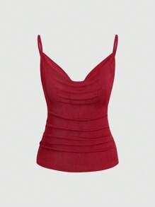 Sweetra Women's Fashionable & Sexy Backless Chain Detail Collar Camisole Top, Versatile - Red - View 2