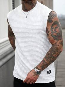 Manfinity Homme Camiseta de tirantes casual de punto de gofre con cuello redondo para hombre, para verano