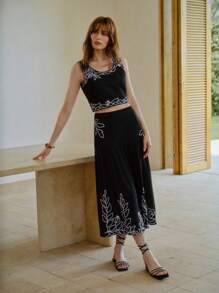 MOTF STUDIO 亚麻刺绣拉链裙 - 黑色 - 查看 7