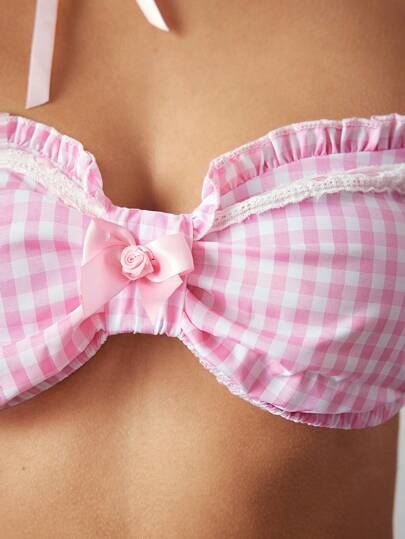 ROMWE Avant Chemise courte rétro française des années 60 à épaules dénudées avec nœud en ruban