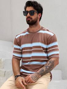 DAZY Men's Summer Striped Patchwork Color Blocking Knit Sweater - Multicolor - View 1