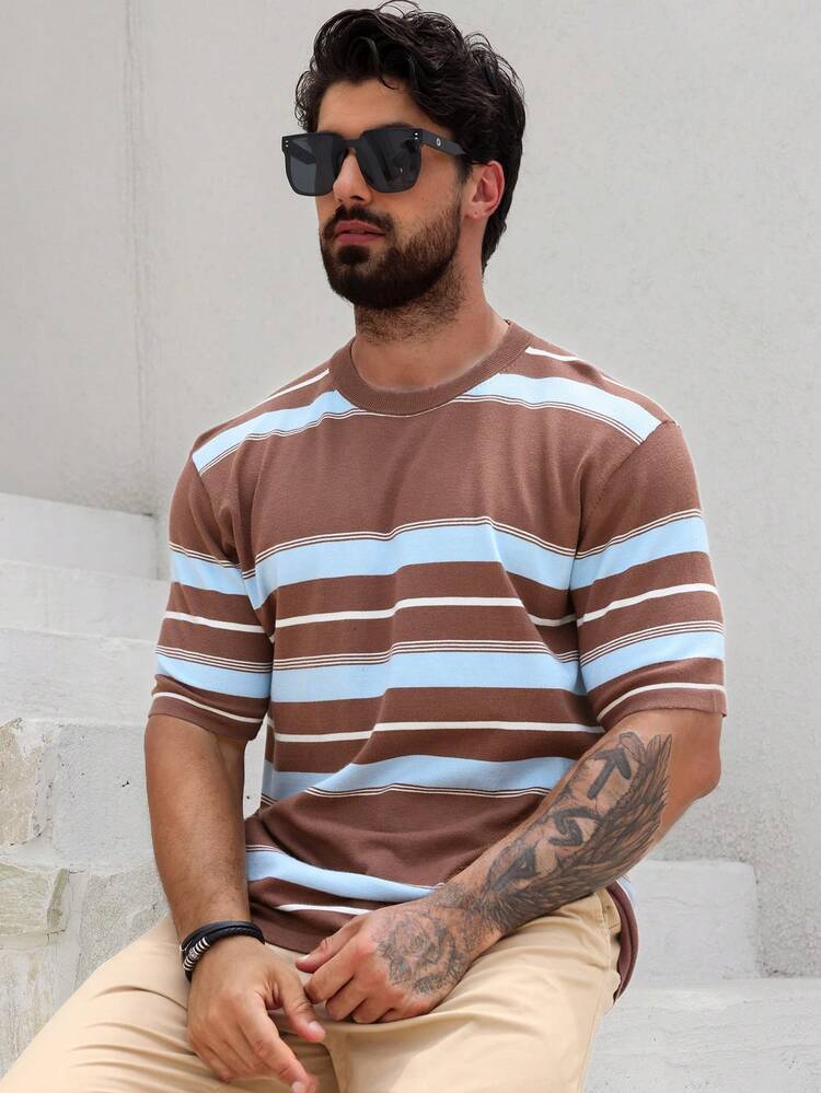 Men's Summer Striped Patchwork Color Blocking Knit Sweater