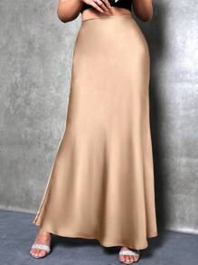 SHEIN PETITE Falda maxi elegante y versátil para mujer, estilo femenino, para el verano, falda elegante
