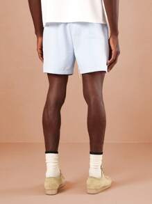 SUMWON Premium Seersucker Summer Shorts With Embroidered Logo, Casual Beach Holiday Striped Lounge Shorts, Classic Comfort Vacation Leisure Wear - Blue - View 4