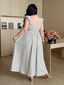 Flirla Plus Size Romantic Polka Dot Sexy Dress - Black and White - View 5