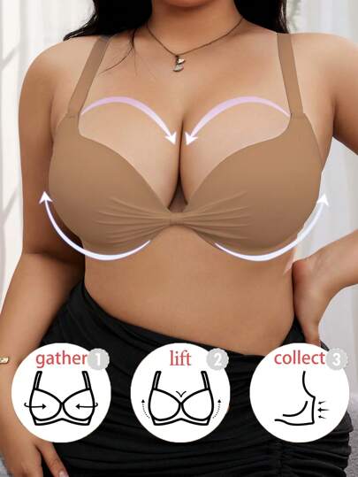 DesireSculpt Áo ngực nâng ngực họa tiết nơ cỡ lớn màu trơn làm từ sợi siêu mịn có gọng cong, nâng ngực